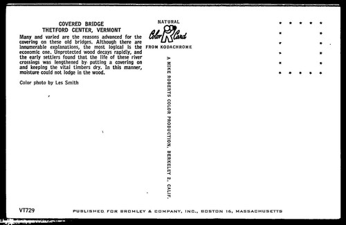 Tarjeta postal vintage de un puente cubierto en Thetford Vermont, EE. UU. - Imagen 2 de 2