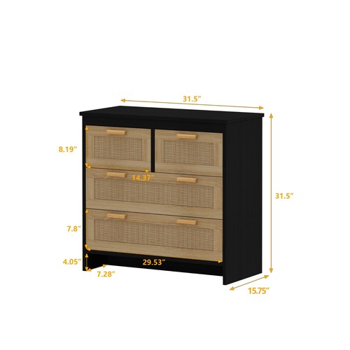 4-Drawer Rattan Cabinet for Bedroom, Living Room, Easy Assembly - Black - Picture 3 of 8