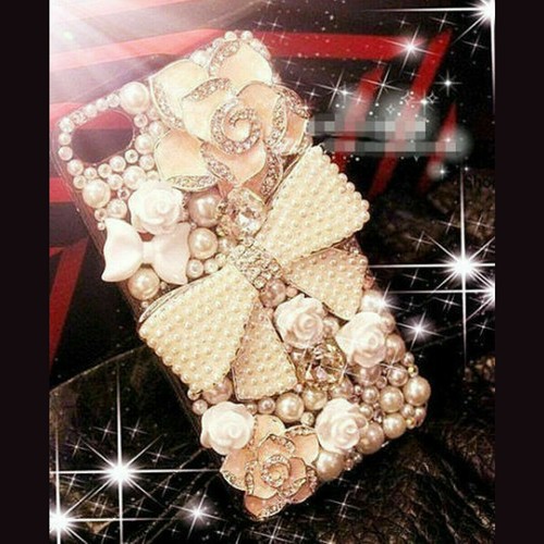 Luxury Bling Glitter Diamond Case Sparkle Crystal Pearl Bowknot Back Phone Cover - Picture 2 of 2