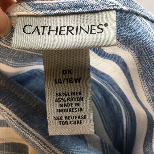 Vestido Catherines Midi de Lino Azul Sin Mangas Rayas Lagenlook Verano Talla 14/16W - Imagen 2 de 13