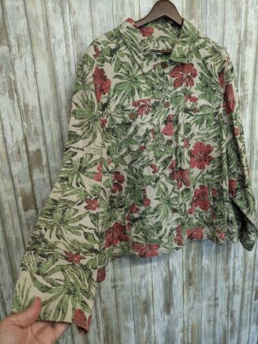 Charter Club Jacket 100% Linen Tropical Floral Wooden Button Up Women's 3X NWOT - Picture 2 of 10