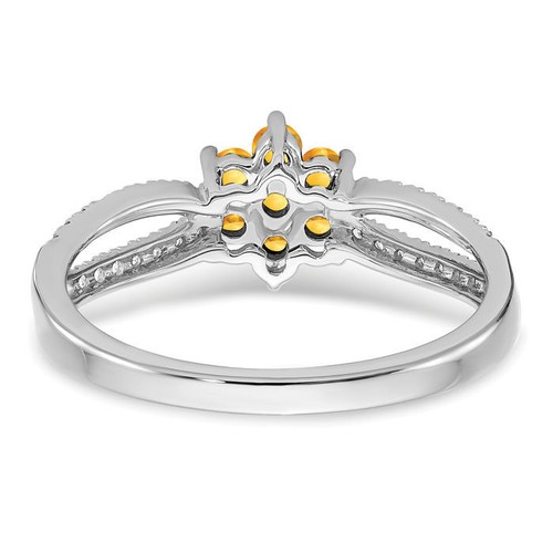 14K Solid White Gold Citrine Diamond Flower Ring - Picture 6 of 36