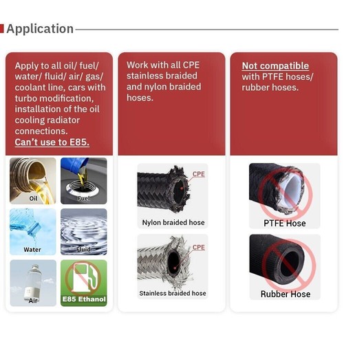 Kit de montaje de manguera de línea de combustible 3,5 M AN6 manguera trenzada de acero inoxidable con 10 extremos giratorios rojos - Imagen 7 de 14