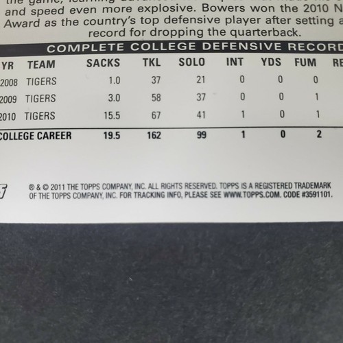 2011 Topps Da'Quan Bowers Rookie #397 Tampa Bay Buccaneers - Picture 3 of 3