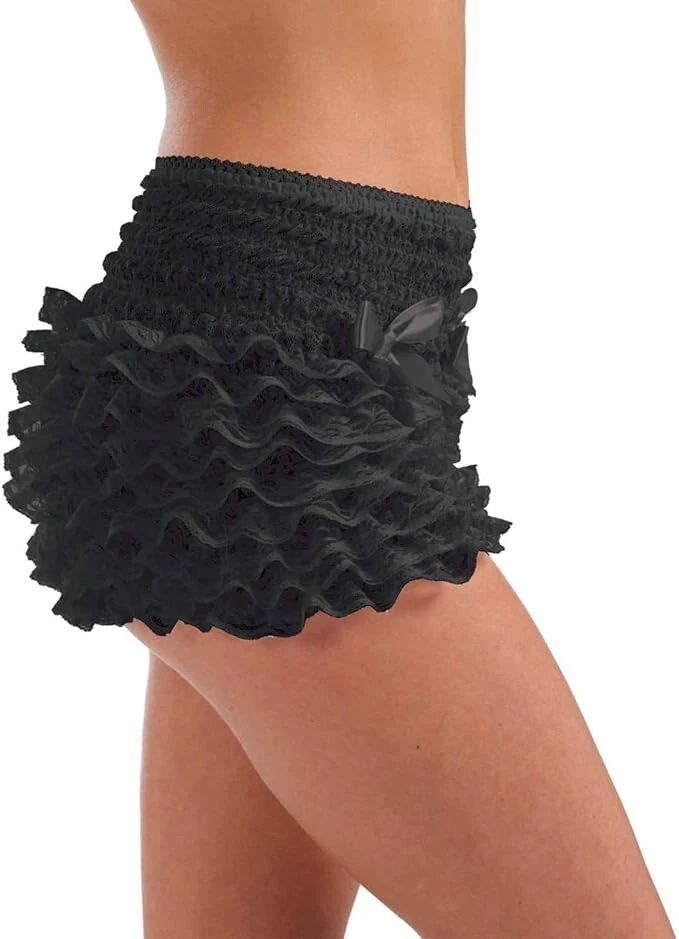 Pantalones cortos con volantes negros para mujer para adulto de encaje con volantes para disfraz burlesco Foto 2 de 2