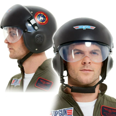 Casco Top Gun Deluxe Smiffys - Nero, Con Visiera Regolabile E Sottogola, Costume Ufficiale - Foto 5