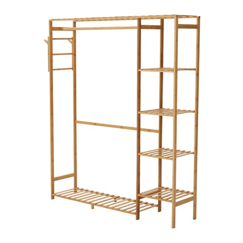 Wooden Clothes Rail Garment Rack Hanging Coat Stand Storage Shelves W/Side Hooks - Picture 10 of 12