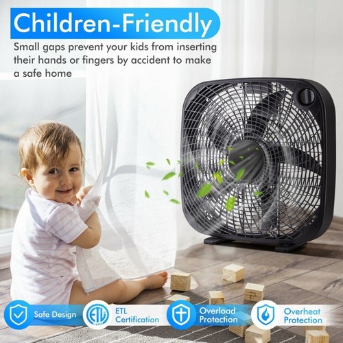 Floor Portable 20 Inch Box Fan with 3 Speed Settings and Knob Control Black New - Picture 5 of 10