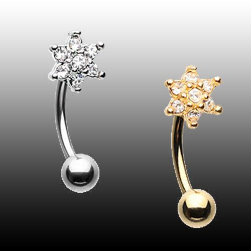 Spring Flower Sparkle Multi Gem Curved Barbell Eyebrow Ring Gold Silver CZ Gem - Picture 1 of 3