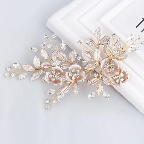 Alloy Flower Rhinestone Hair Clip Hairpins Set Bride Hair Comb Wedding Headwear - Picture 12 of 31