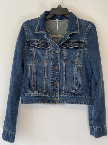Free People Jeansjacke Damen Small Cropped Blau Jeans Trucker Jacke Taschen - Bild 1 von 22