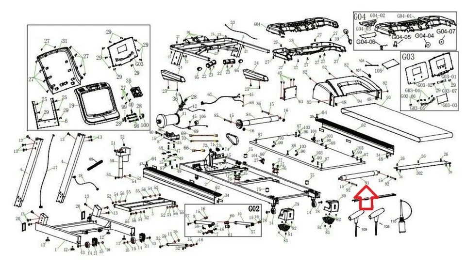 Cinta de correr trasera rodillo loca BH Fitness S3Ti S5TiB S3Ti-91 Foto 2 de 2