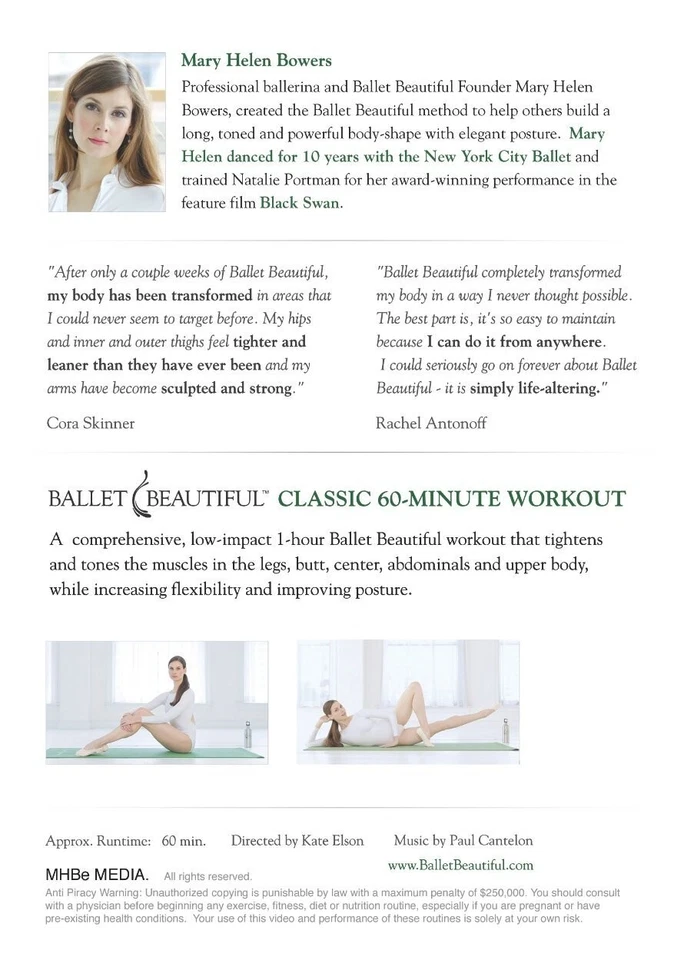 Ballet Beautiful Classic 60 Minute Workout Mary Helen Bowers New Workout Sealed - Image 2 of 2