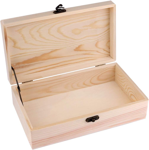 Unfinished Wooden Box with Hinged Lid 9.7X5.5X2.7 Inch Rectangle Keepsake Clasp - Picture 12 of 12