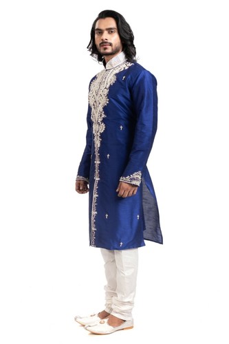 itailorman Designer Indian Ethnic Royal Blue Kurta Churidar for Men 2pc - Imagen 3 de 6