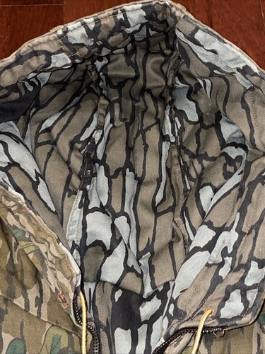 Rare Vtg Mossy Oak Reversible Canvas Insulated Hunting Coat Green Leaf Trebark L - Picture 7 of 23