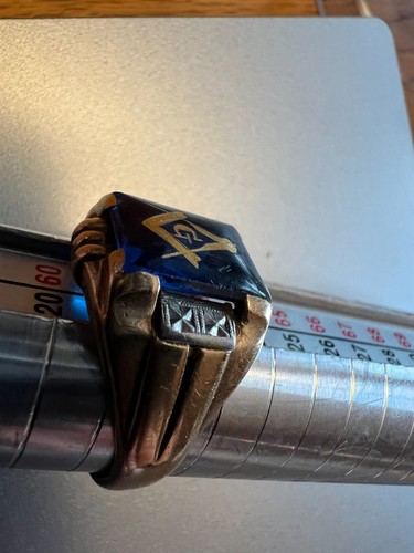 Vintage 10k Yellow Gold Masonic Freemason Blue Stone Men's Size 10 Ring 5.9 gram - Afbeelding 13 van 24