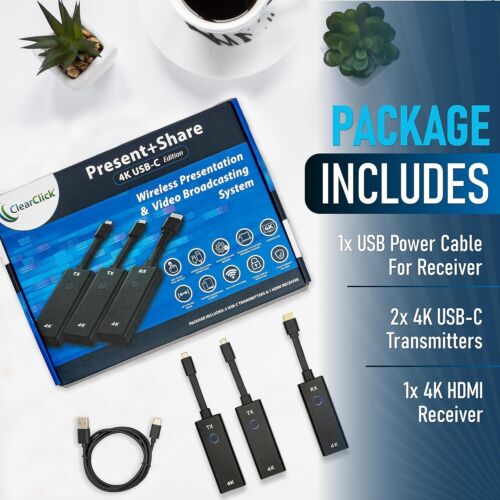 ClearClick Present+Share 4K USB-C Inalámbrico Dos Transmisores Un Receptor HDMI 4K - Imagen 4 de 9