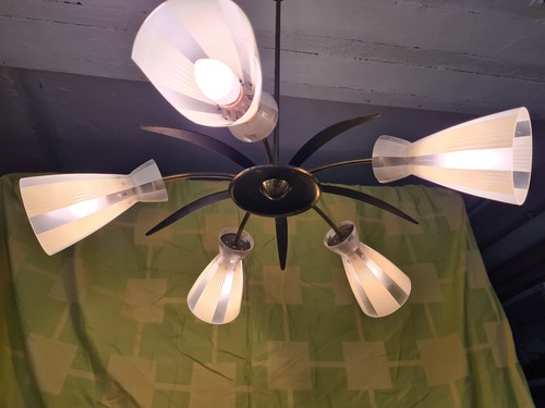 Glas Tütenlampe Kronleuchter Hängelampe 50er Jahre Mid Century Sputnik - Bild 2 von 9