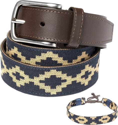 Mens Leather Belt Gift Box Set | Argentine Brown Embroidered + Bracelet - Picture 2 of 17