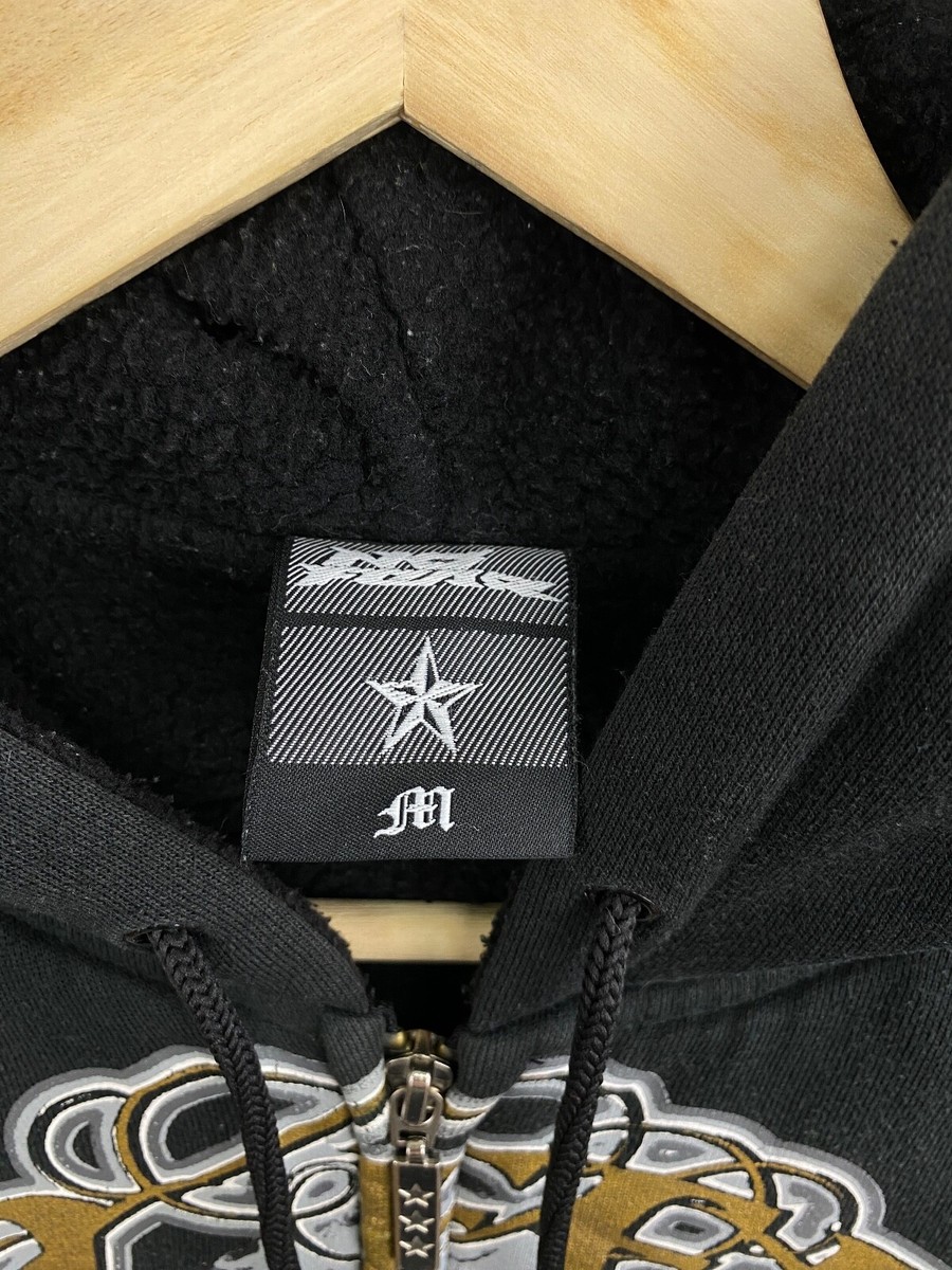 💀 Vintage Y2K No Fear Skull Bones Affliction Zip Up Hoodie