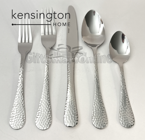 Kensington Home Euro Hammered 20pc 18/0 Stainless Steel Flatware Set for 4 GB - Afbeelding 1 van 7