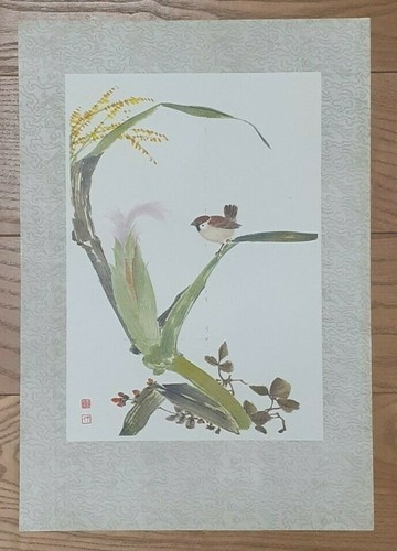 SPARROW CORN CHINESE PRINT of the Chinese Brush Painting Artwork By Liu Tzu-chiu - Picture 2 of 2