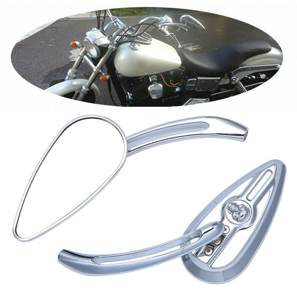 Chrome Motorcycle Flame Skull Mirrors Teardrop For Harley Davidson