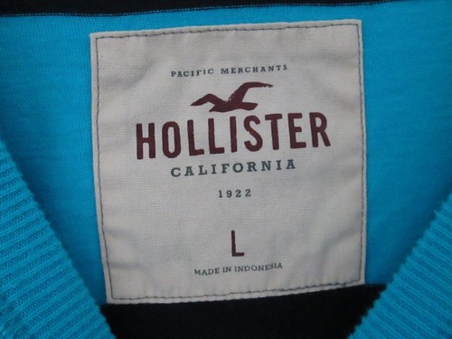 VTG HOLLISTER TURQUOISE/NAVYBLUE STRIPE LONG SLEEVE T SHIRT MENS SZ L FREE SHIP! - Picture 2 of 4