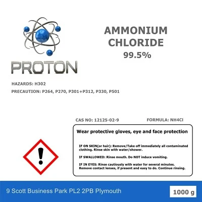 PROTON 1000g AMMONIUM CHLORIDE 99.5% High Quality Salmiac ELECTRO PLATING FREE P&P 1kg