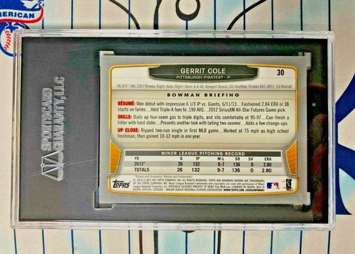 GERRIT COLE RC 2013 Bowman Cromo #30 Novato Piratas Yankees SGC Grado 10 Como Nuevo💎 - Imagen 3 de 4