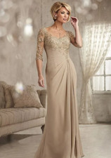 Mother of The Bride Dresses Elegant Beaded Lace Champagne Plus Size Chiffon Half