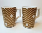 Set of 2 Starbucks Rosanna Coffee Tea Mug White Gold Diamond Pattern 12 oz 2013