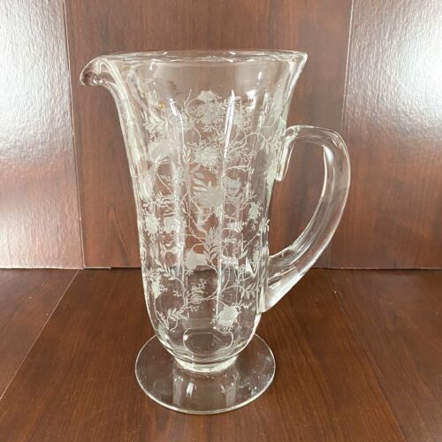 Fostoria Chintz Etched Water Juice Pitcher Paneled Footed 10” Excellent - Picture 2 of 8