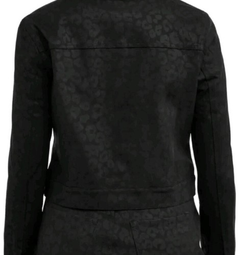 Nuevo con etiquetas Chaqueta Jeans Sofia Vergara Negra Estampado de Animales Cuello de Piel Extraíble L - Imagen 3 de 10