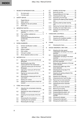 HUSQVARNA 2021 - 701 SUPERMOTO EU EDITION - WORKSHOP SERVICE MANUAL REPRINTED - Picture 2 of 6