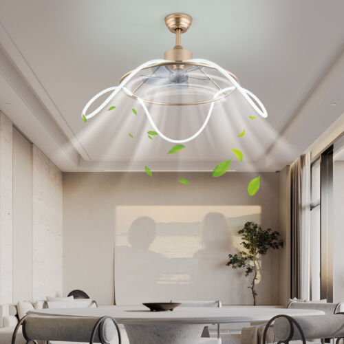 23in LED Fan Chandelier Ceiling Fan Light Ring Chandelier W/ Remote + Batteries