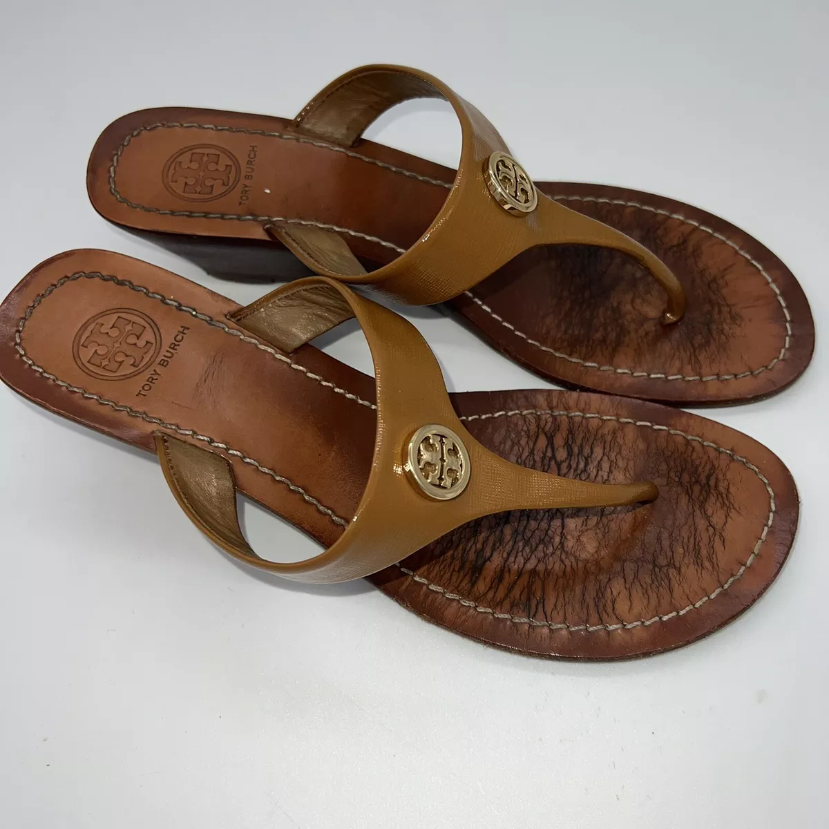 Tory Burch Mini Miller Jelly Thong Sandal Tan Gold Womens Size 8M