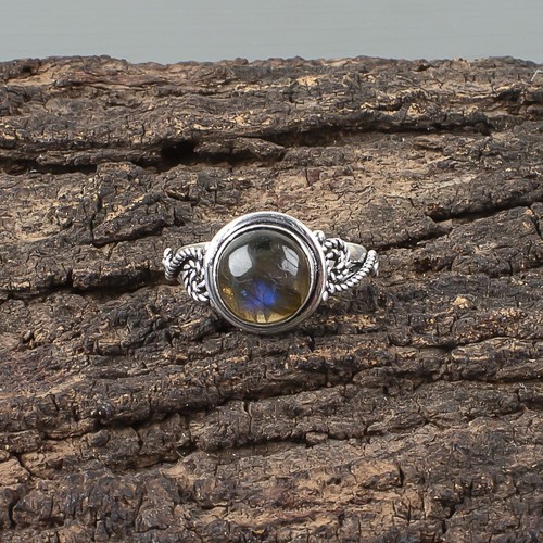 Round Genuine Labradorite Sterling Silver Wife Statement Band Wedding Fine Ring - Picture 1 of 9