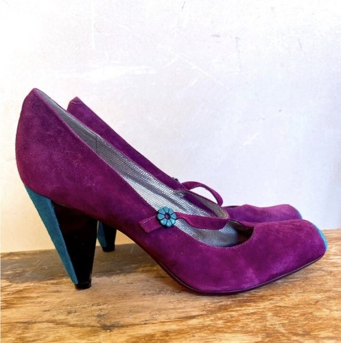 LICENCIA POÉTICA Lindos Color Bloqueado Púrpura Azulada Gamuza Suave Mary Jane Zapatos de Bomba - Imagen 7 de 11