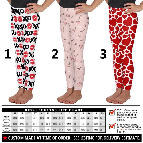 Kids Valentine's Day Leggings #1 - Baby Girls Boys Teens Hearts Love Kisses Gift - Picture 9 of 29