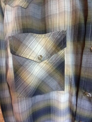 Pendleton Camicia Manica Lunga Uomo Verde Grigio Beige Plaid Perla Snap Medium - Foto 4 di 13