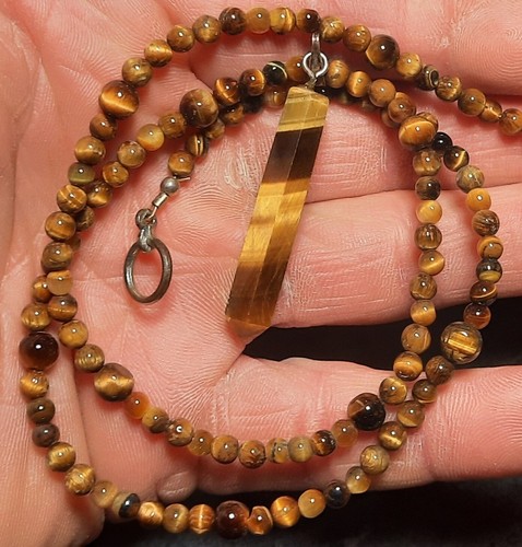 🌟18" Chatoyant Golden Tiger's-Eye Bead Necklace w/ Chatoyant Pendulum🌟 - Picture 5 of 9