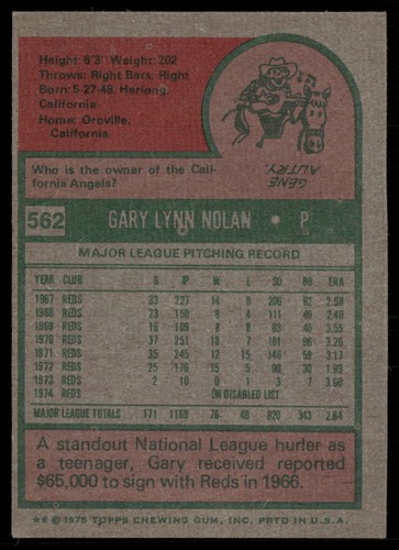 Gary Nolan 1975 Topps #562 Cincinnati Reds - Bild 2 von 2