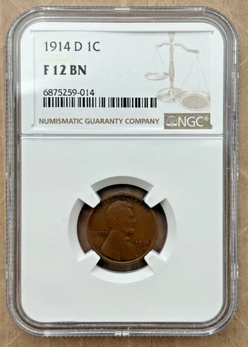 1914 D Lincoln Cent 1C NGC F 12 BN