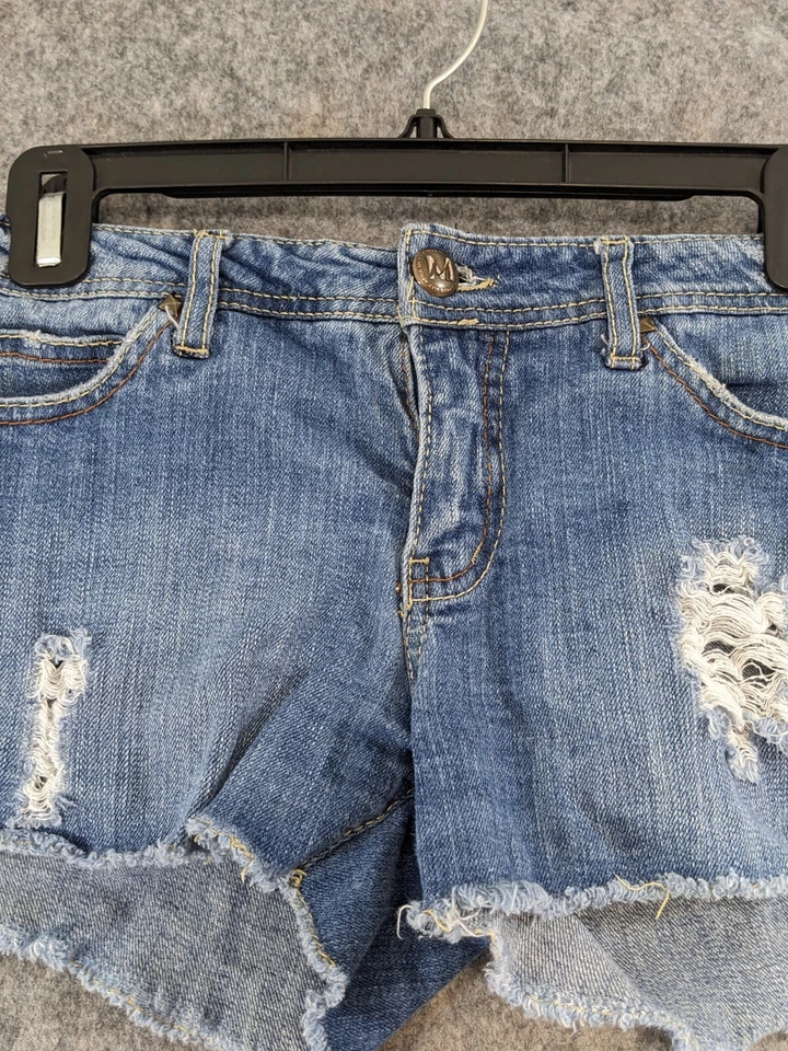 Pantalones Cortos Miley Cyrus Juniors 11 Azul Elastizado Denim Tiro Bajo Desgastado Corte Y2K Foto 4 de 4