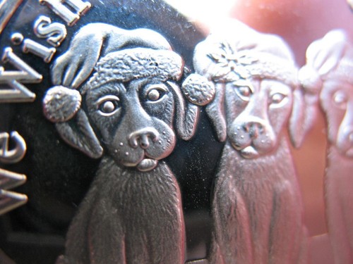 1-OZ.CUTE 3 CHRISTMAS PUPPIES PURE 999 SILVER 2018 ENGRAVABLE GIFT COIN+GOLD - Picture 6 of 8