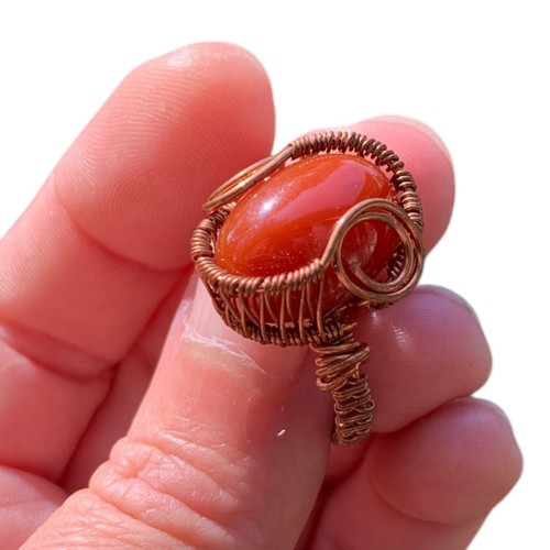 Roter Karneol Edelstein Ring Größe 9 Kupferdraht Verpackung Handarbeit Schmuck Geschenk - Bild 13 von 13