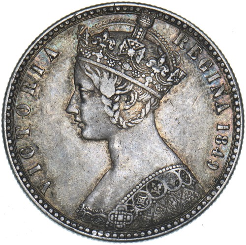 1849 Godless Florin - Victoria British Silver Coin - Nice