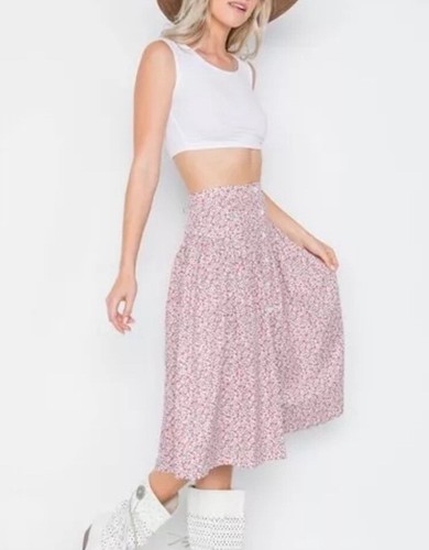 Y2K Floral Button up Full Summer midi skirt Milkmaid prairie peasant Barbiecore - Picture 3 of 4
